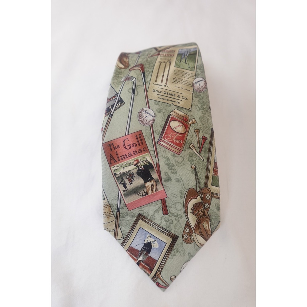 Tie Tales Golf Silk Tie 100% Silk Novelty‎ Golf Clubs Almanac Tees Vintage